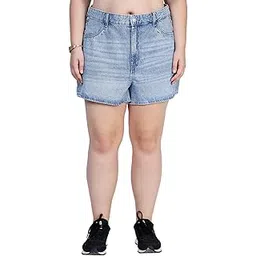 happening Plus Size Women Vintage Non Stretch Denim Hot Pants(Shorts)- Length 16 inch- HIGH Rise- Faded Light Blue Color- Waist Size (3XL) 38 to (5XL) 42" inch-picture-14