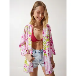 Happiness istanbul Abstract Printed Open Front Shrug-picture-12