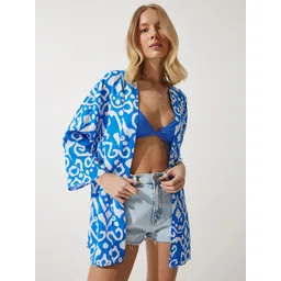 Happiness istanbul Abstract Printed Open Front Shrug-picture-25