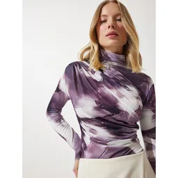 Happiness istanbul High Neck Printed Ruched Top-picture-33