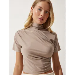 Happiness istanbul High Neck Solid Ruched Crop Top-picture-41