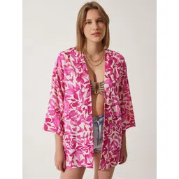 Happiness istanbul Printed Open Front Longline Shrug-picture-41