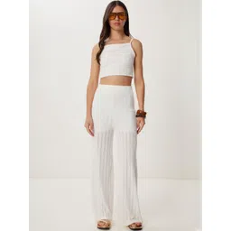 Happiness istanbul Self Design Shoulder Straps Crop Top With Trousers-picture-28