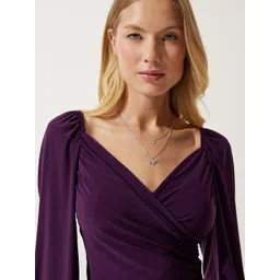 Happiness istanbul V-Neck Gathered Long Sleeves Wrap Top-picture-21