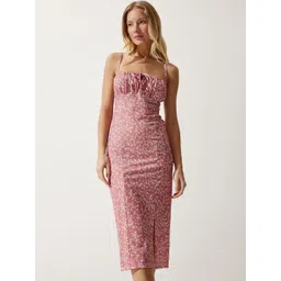 Happiness istanbul Women Floral Printed Shoulder Straps Sleeveless Sheath Dress-picture-29