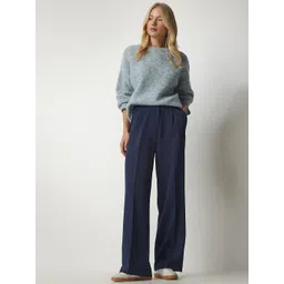 Happiness istanbul Women Mid-Rise Plain Parallel Trousers-picture-31