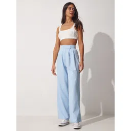 Happiness istanbul Women Regular Fit High-Rise Cotton Pleated Trousers-picture-40