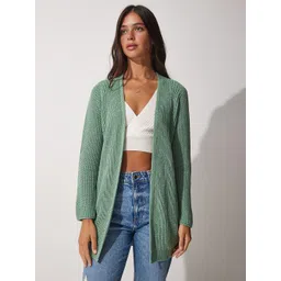 Happiness istanbul Women Self Design Cable Knit Long Sleeves Cardigan-picture-19