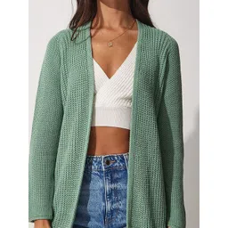 Happiness istanbul Women Self Design Cable Knit Long Sleeves Cardigan image 4