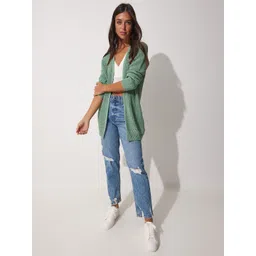 Happiness istanbul Women Self Design Cable Knit Long Sleeves Cardigan image 5