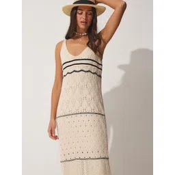 Happiness istanbul Women Shoulder Straps Pure Cotton Sheath Midi Dress-picture-26