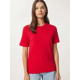 Happiness istanbul Women Solid Round Neck Cotton T-shirt-picture-18