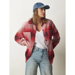 Happiness istanbul Women Washed Checked Longline Denim Jacket-picture-17