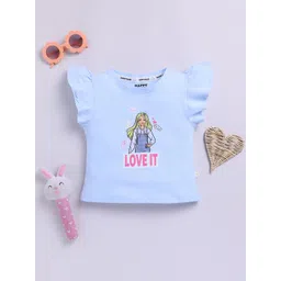 Happy Faces Kids Girls Barbie Printed Flutter Sleeve Pure Cotton Top-picture-33