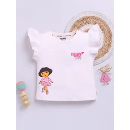 Happy Faces Kids Girls Dora Printed Flutter Sleeve Pure Cotton Top image 1