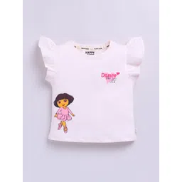 Happy Faces Kids Girls Dora Printed Flutter Sleeve Pure Cotton Top image 5