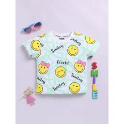 Happy Faces Kids Girls Smiley Printed Pure Cotton T-Shirt-picture-28
