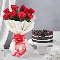 Happy Fathers Day Black Forest Cake Eggless Red Roses-picture-11