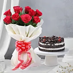 Happy Fathers Day Red Rose Bouquet and Eggless Black Forest Cake-picture-17