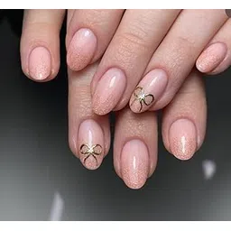 HAPPY FINGERS Artificial Nails - Pack of 12 Round Shape Handmade Press-On With Golden Bow for Women & Girls | Reusable, Pre-Designed | Perfect Decorative Fake Nails for Girls (Nude Pink)-picture-34