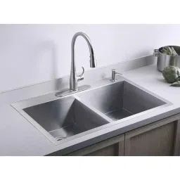 Happy Homes 37x18x10 inch Satin Finish 304 Stainless Steel Double Bowl Kitchen Sink with Tape Hole, HH-14-picture-46