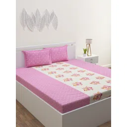 HAPPY HUES Pink & White Floral 180 TC King Bedsheet with 2 Pillow Covers-picture-37