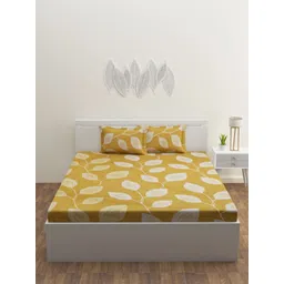 HAPPY HUES Yellow & White 180 TC King Bedsheet with 2 Pillow Covers-picture-12