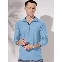 HAPPY KHAJANA Men Self Design Regular Fit Polo Full Zipper Chain Tshirt-picture-42