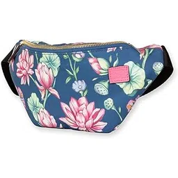 happywagon | Lotus Bloom Fanny Pack | Canvas & Vegan Leather | Zip Closure | Adjustable Strap | 30 x 13.5 CM | Gold Metal Charm | Travel Friendly |-picture-22