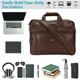 Hard Craft Vegan Leather 16.5 inch Large Size Messenger Bag for men | Laptop Bag |Office Bag || Laptop Sleeve (Brown) image 3