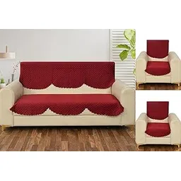 Hardeep Solid Color Premium Quilted Sofa Cover Set for 5 Seater Sofa | 3 Seater and 2 Seater Sofa Slip Covers/Velvet Sofa Panel (Maroon, 5 Seater)-picture-21