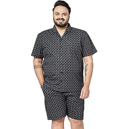 hardsoda by The Indian Garage Co Men Plus Size Relaxed Fit Geometric Print Shirt & Boxers Lounge Set-picture-23