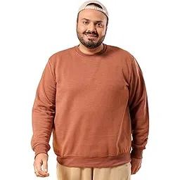 hardsoda Men Brown Plus Size Solid Crew Neck Pull On Sweatshirt (Brown_4XL)-picture-24