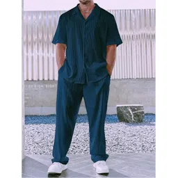 hari trendz clothing Men Night Suit Set Blue Self Design-picture-14