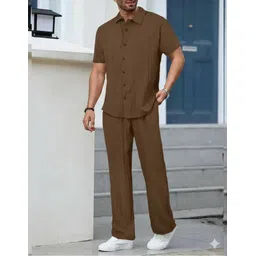 hari trendz clothing Men Night Suit Set Brown Self Design-picture-17