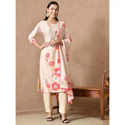 HARIKS Floral Printed Round Neck Straight Kurta & Trousers With Dupatta-picture-35