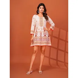 HARIKS Women Floral Printed Cotton Round Neck A-Line Mini Dress image 4