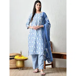 HARIKS Women Floral Printed Kurta with Trousers & Dupatta-picture-31