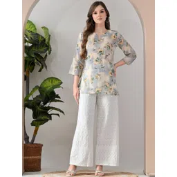 HARIKS Women Floral Printed Notched Neck Tunic With Palazzos Co-Ords Set-picture-29