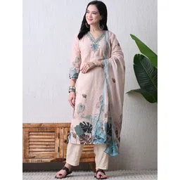 HARIKS Women Floral Printed Pure Cotton Kurta with Trousers & Dupatta-picture-12