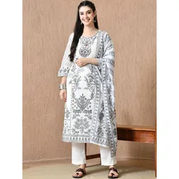 HARIKS Women Floral Printed Regular Pure Cotton Kurti with Trousers & Dupatta-picture-15