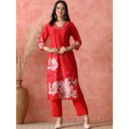 HARIKS Women Floral Printed Regular Pure Silk Kurta with Trousers & Dupatta-picture-22