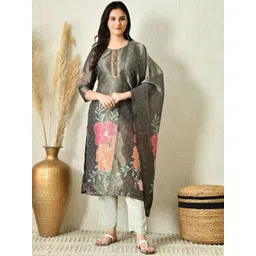 HARIKS Women Floral Printed Regular Sequinned Kurta with Trousers & Dupatta-picture-35
