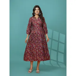 HARIKS Women Floral Printed Round Neck Georgette Fit & Flare Midi Dress-picture-10