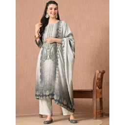 HARIKS Women Floral Printed Silk Kurta with Trousers & Dupatta-picture-24