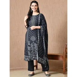 HARIKS Women Floral Printed Silk Kurta with Trousers & Dupatta-picture-21