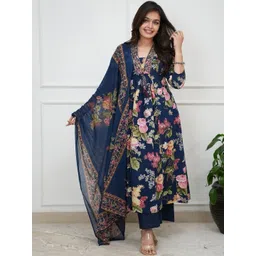 HARIYALI Women Floral Printed Regular Sequinned Pure Cotton Kurta with Trousers & With Dupatta-picture-29