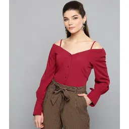 harpa Casual Cuffed Sleeves Solid Women Maroon Top-picture-10