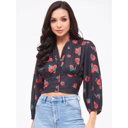 Harpa Floral Printed Puff Sleeves V-Neck Crop Top-picture-25