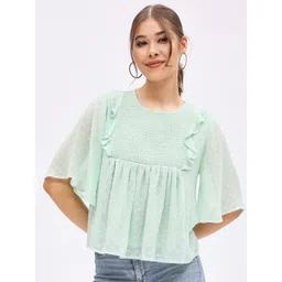 Harpa Self Design Round Neck Flared Sleeve Empire Top-picture-34